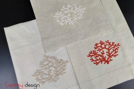   Hand towel-Red coral embroidery(Beige)